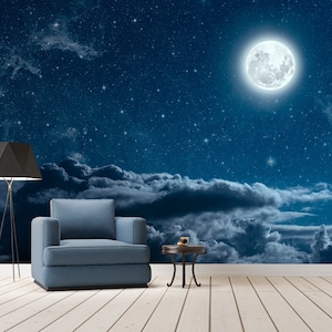 Carta da parati murale cielo notturno con stelle e nuvole carta da parati stacca e attacca luna stampa arte autoadesiva murale di lusso decorazione da parete camera da letto