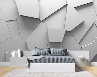 Geometric Abstract Wallpaper Gaming Wall Mural Textured Peel and Stick Grey Geometrical Wallpaper Print Mural Wall Art Home Room Playroom