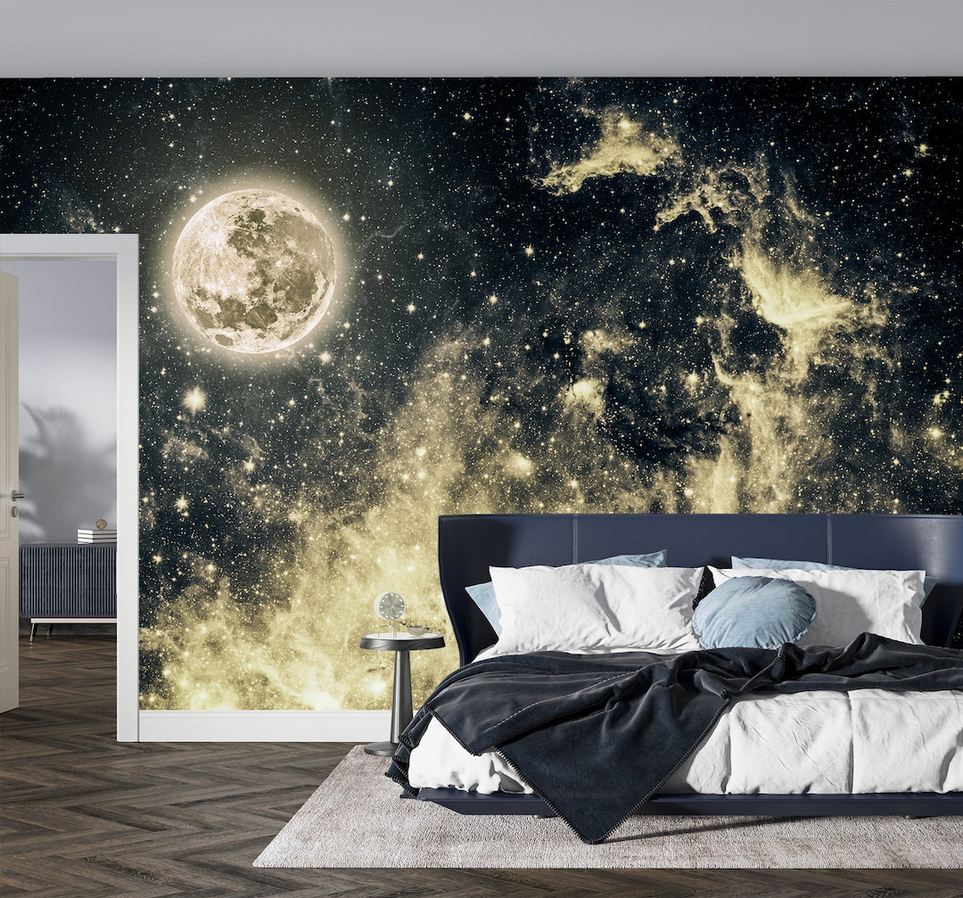 Moon With Stars Wall Mural Peel and Stick Print Self Adhesive Vinyl ...