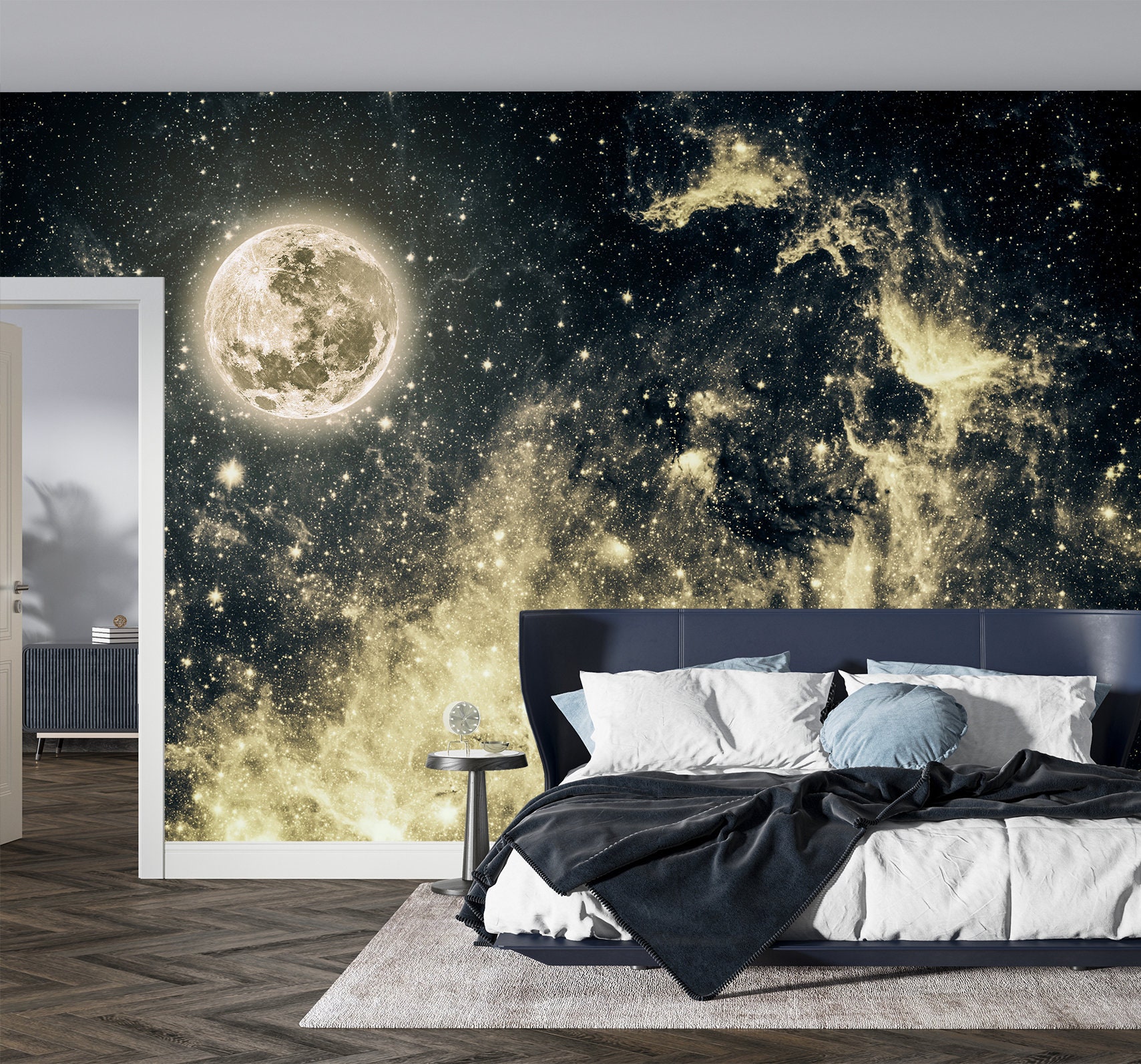 Moon With Stars Wall Mural Peel and Stick Print Self Adhesive - Etsy