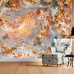 Fresco In Galleria Borghese Mural Peel and Stick Wallpaper Renaissance Architecture Print Rome Italy Wallpaper Bedroom Living Room Ceiling