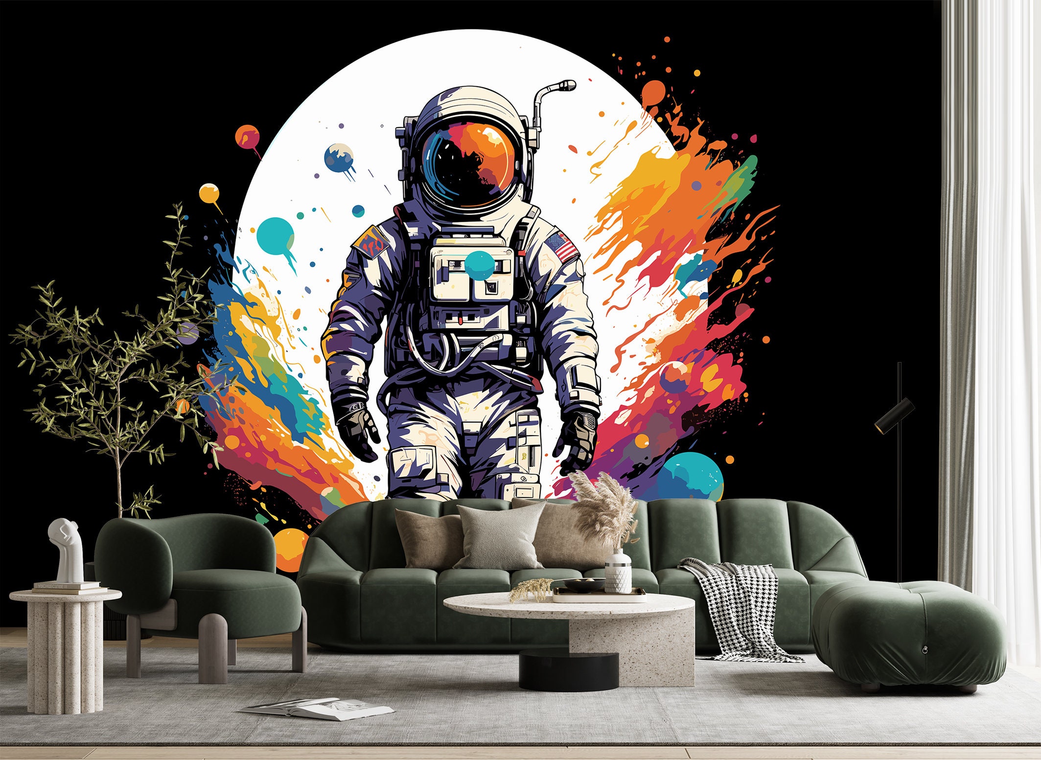 Colorful Astronaut Wallpaper Black Space Mural Peel And Stick Abstract Galaxy Office Home Teen Wall Room Decor Self Adhesive Vinyl Print