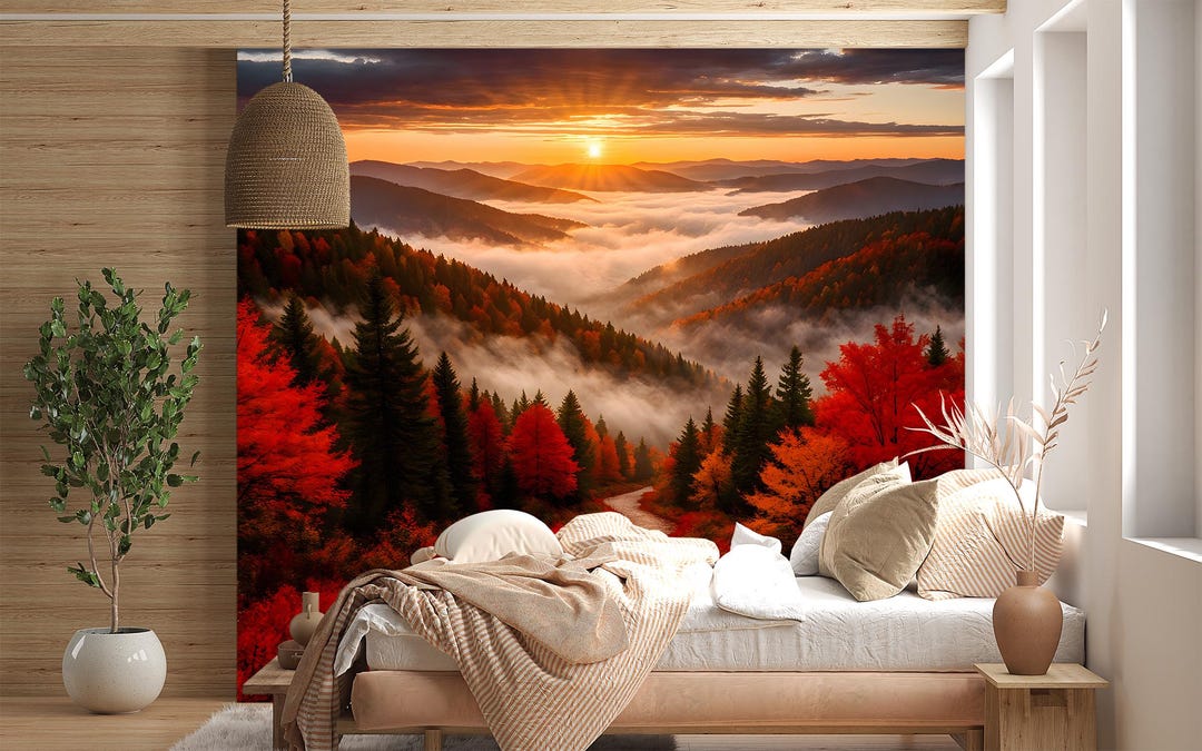 Autumn Mountain Wall Mural – Self Adhesive & Traditional Wallpaper ...