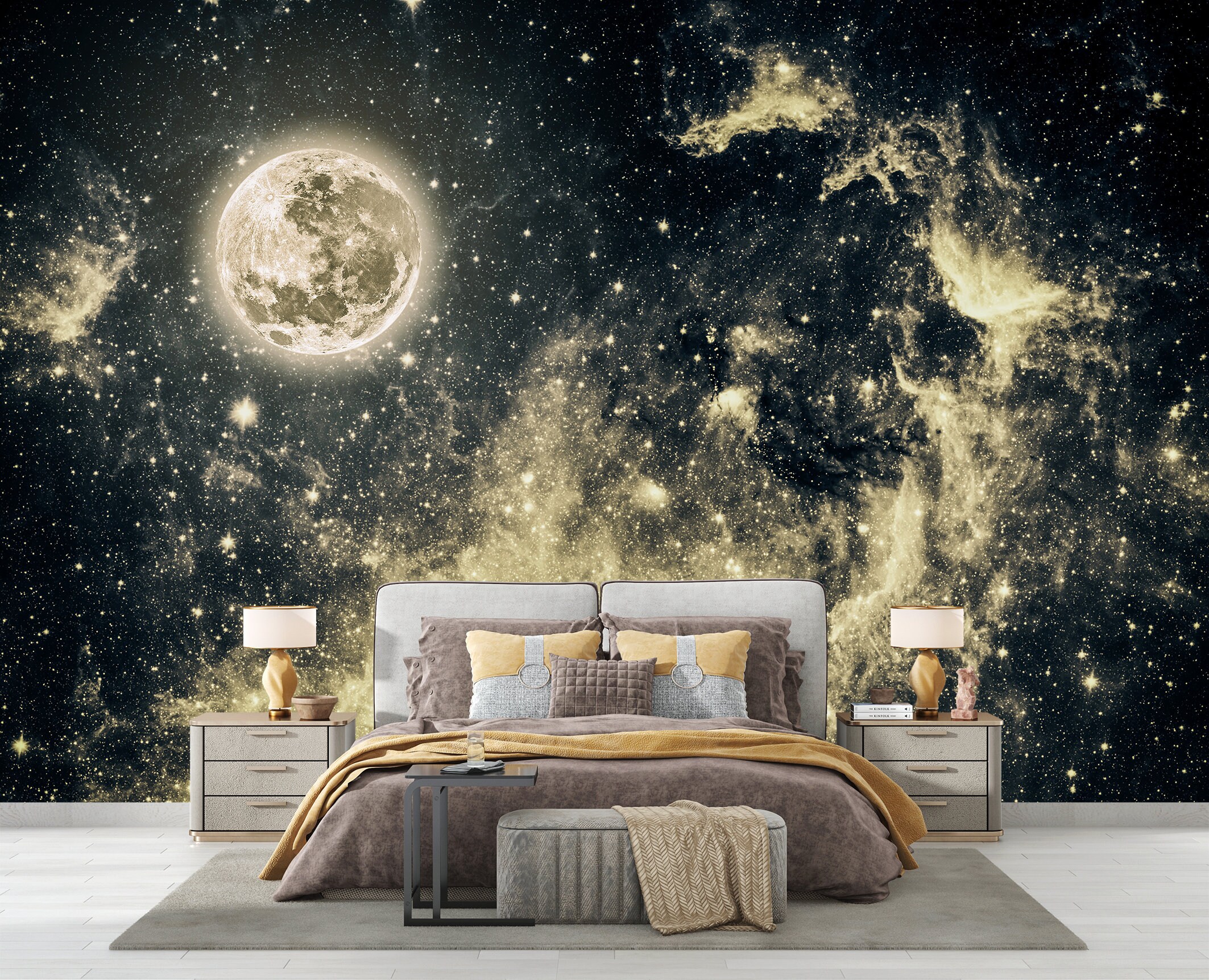 Moon With Stars Wall Mural Peel and Stick Print Self Adhesive - Etsy