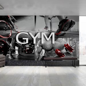 Decorazione da parete per palestra fitness, allenamento, carta da parati, vinile, motivazione, murale, nero, grigio, moderno, casa, staccare e attaccare, design per la stanza degli adolescenti