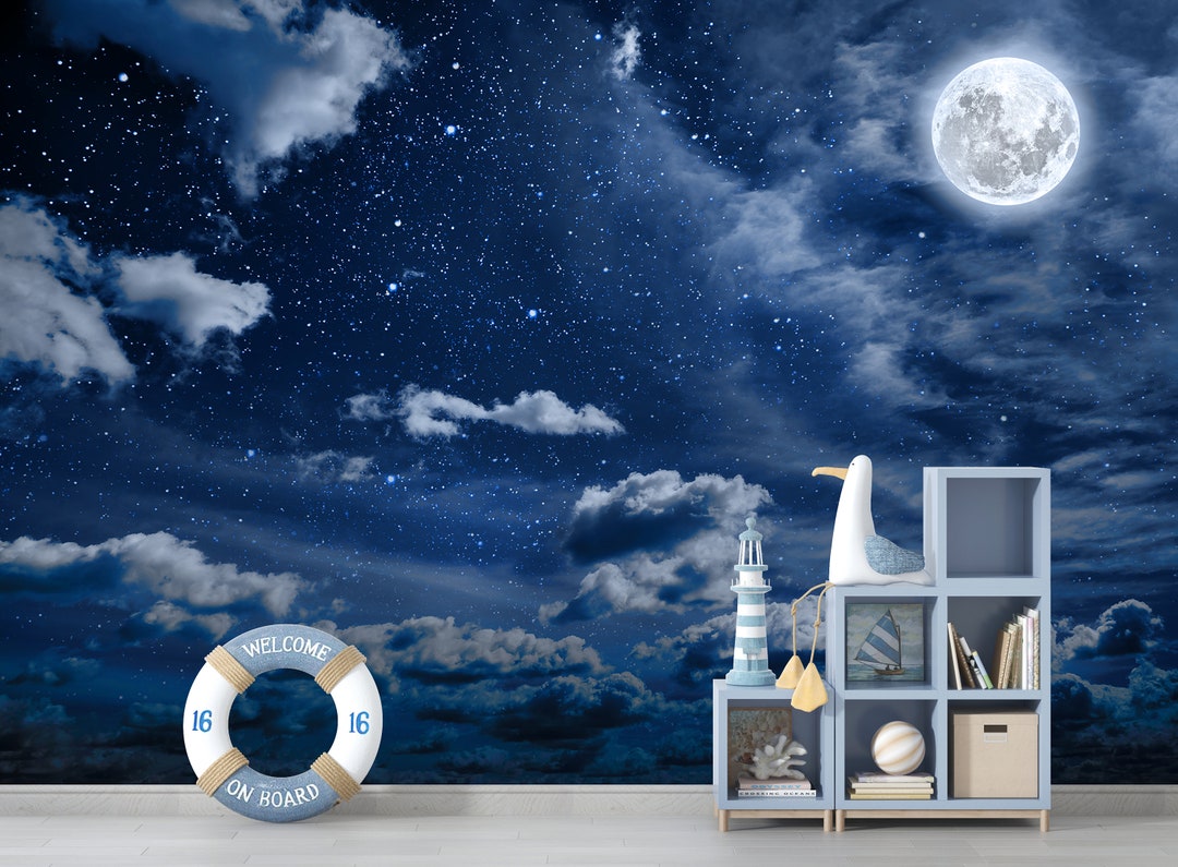 Wall Mural Night Sky With Stars and Clouds Wallpaper Peel and Stick