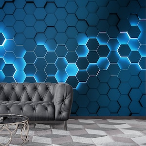 Black Blue Hexagon Geometric Mural Wallpaper Abstract Peel and Stick Wall Decor Modern Room Decor Home Wall Mural for Living Room Bedroom