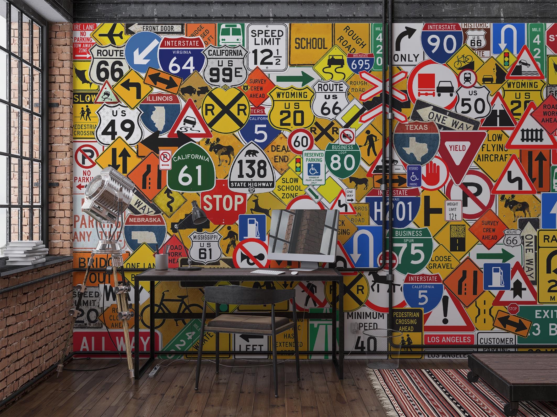 Grunge Traffic Signs Wall Mural Urban Road Sign Wallpaper