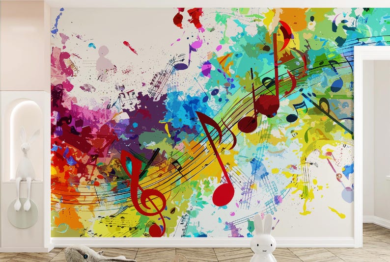 Musical Note Mural Colorful Music Notes Wall Mural Peel & Stick Wallpaper Abstract Art ...