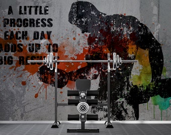 Motivational Fitness Wall Mural – Traditijnal Wallpaper Bodybuilding Mural, Sports Decor for Boys Teens Home Wall Art Peel and Stick