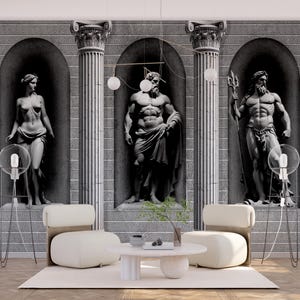 3D Greek God Wallpaper Architecture Wall Mural Vintage Renaissance Wallpaper Mythology Historical Design Peel & Stick Classic Wallpaper