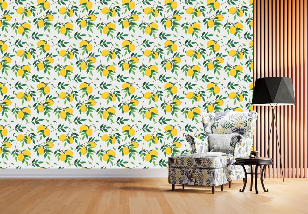 Lemon Peel and Stick Wallpaper, Citrus Botanical Wall Mural ...