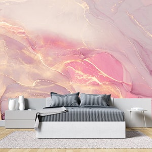 Trendy Pink Marble Wallpaper Abstract Wall Mural Print Vinyl Peel and Stick Luxury Pink Color Custom Size Wallpaper Bedroom Living Room