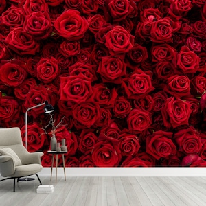 Red Roses Wallpaper Peel and Stick Floral Wall Mural Print Art Self Adhesive Luxurious Mural Wall Decor Home Bedroom Living Room