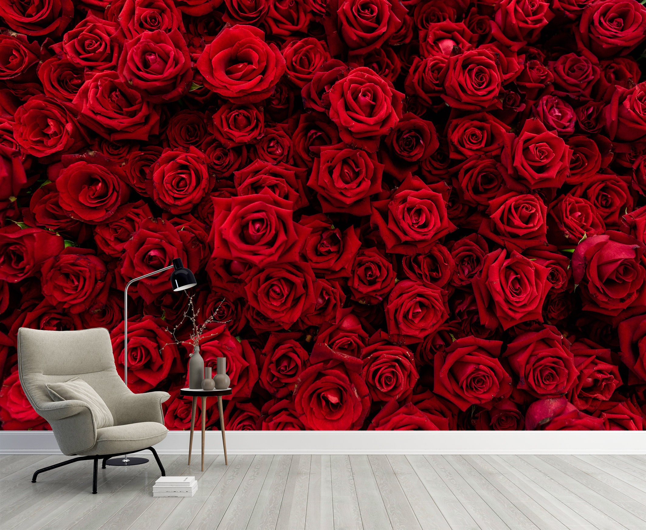 Red Roses Wallpaper Peel and Stick Floral Wall Mural Print Art Self Adhesive Luxurious Mural Wall Decor Home Bedroom Living Room