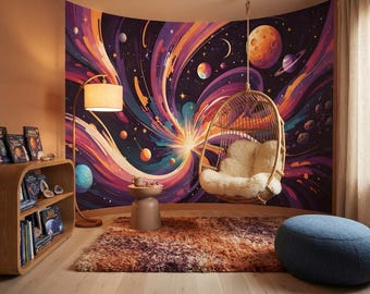 Space Wallpaper Mural, Galaxy Wall Decor, Cosmic Nursery Wallpaper, Planets Wall Mural, Kids Room Wallpaper, Peel and Stick