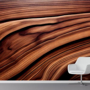 Elegant Wood Wallpaper Natural Flowing Grain Wall Mural Modern Japandi Style Organic Wavy Design Warm Minimalist Accent Earthy Interior