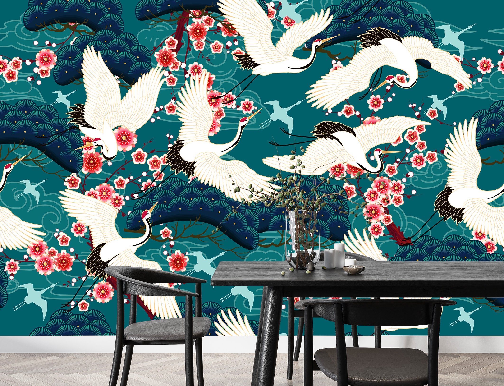 Chinoiserie Wallpaper Vintage Asian Wall Art Wallpaper Peel Etsy