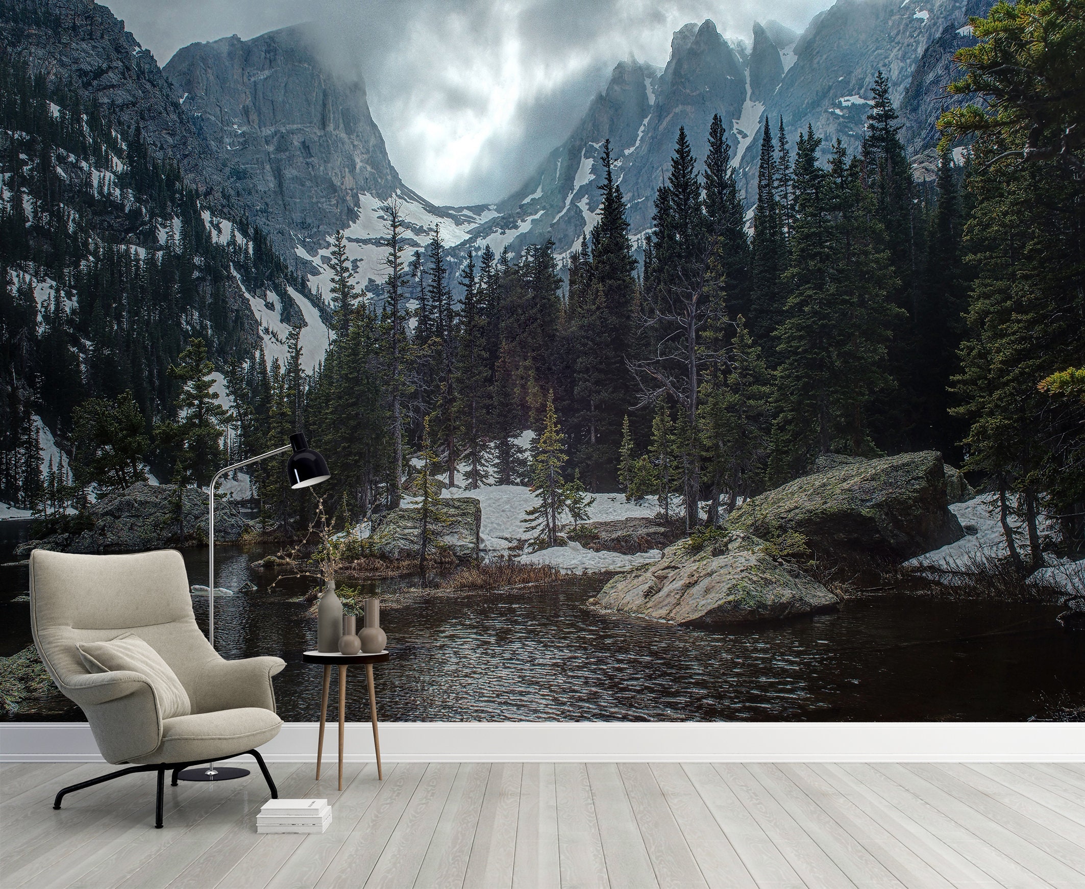 Wall Mural Mountain Landscape Wallpaper Peel and Stick Print - Etsy