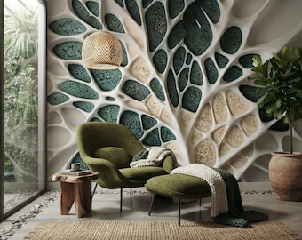 Organic Stone Wallpaper, Green Pebble Wall Mural, Biophilic Nature Decor, Peel and Stick or Non Woven Wallpaper
