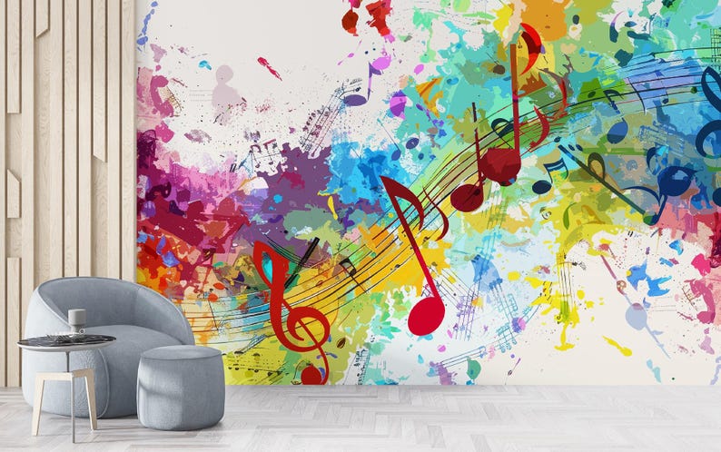 Musical Note Mural Colorful Music Notes Wall Mural Peel & Stick Wallpaper Abstract Art ...