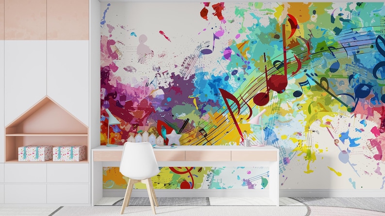 Musical Note Mural Colorful Music Notes Wall Mural Peel & Stick Wallpaper Abstract Art ...