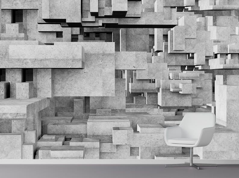 Concrete 3D Blocks Wallpaper Wall Mural Geometric Architectural ...
