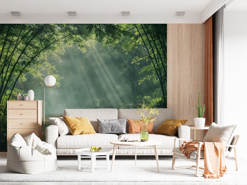 Bamboo Forest Wallpaper Mural Sun Rays Nature Landscape Peel and Stick ...