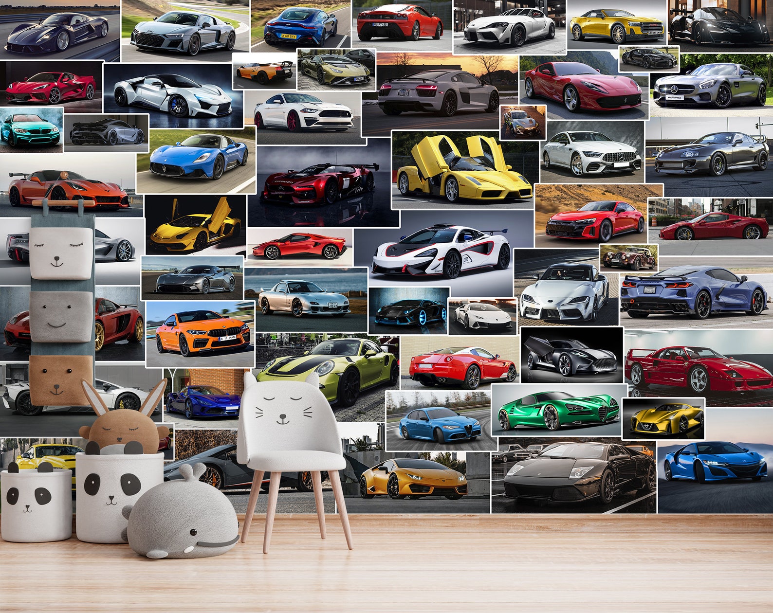 Sport Cars Collage Mural Wallpaper Peel and Stick Gift for Kids Print ...