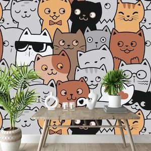 Katten Behang Huisdier Dier Muurschildering Peel And Stick Kinderen Kat Huisdier Muurschildering Schattige Sweetie Katten Muurschildering Cartoon Thuis Woonkamer Achtergrond