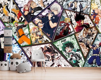 Papel tapiz de anime y manga, collage japonés, despegar y pegar, cómic, dibujos animados, arte lineal, jugador, mural de pared, dormitorio, sala de estar, sala de juegos, oficina, habitación de adolescentes