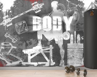 Custom Workout Wall Mural – Peel and Stick Gym Wallpaper, Fitness & Strength Training Vinyl, Teen Boys Room Sports Club Decor
