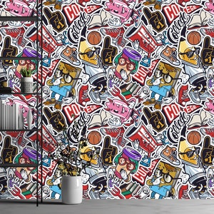 Sfondi per adolescenti Carta da parati murale per studenti in stile graffiti Stampa murale adesiva Carta da parati a tema "College" Carta da parati artistica per sala giochi