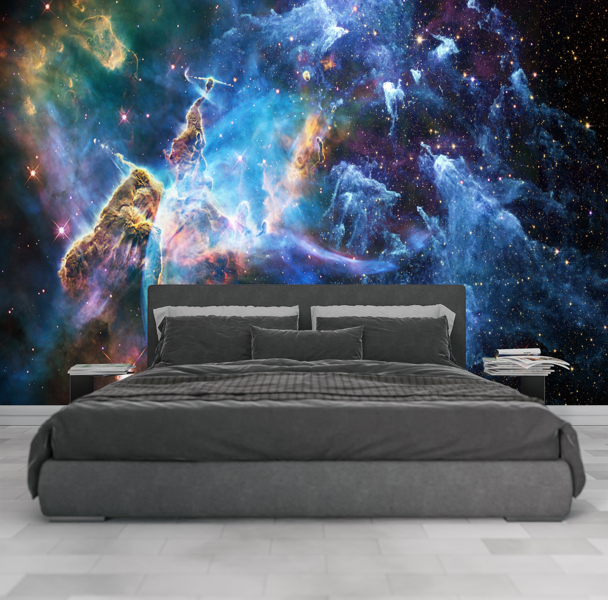 Stars in Space Mural Print Wallpaper Peel and Stick Nebula Wallpaper