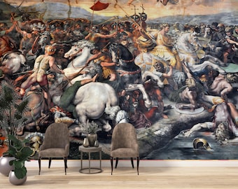 Renaissance Battle Mural Wallpaper: Classical Art, Rome Style Ceiling Decor (Peel and Stick)