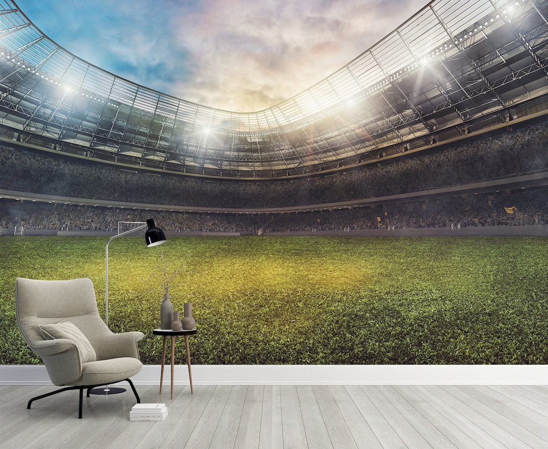 Football Stadium Mural Pitch Sport Wallpaper Textured Peel and Stick