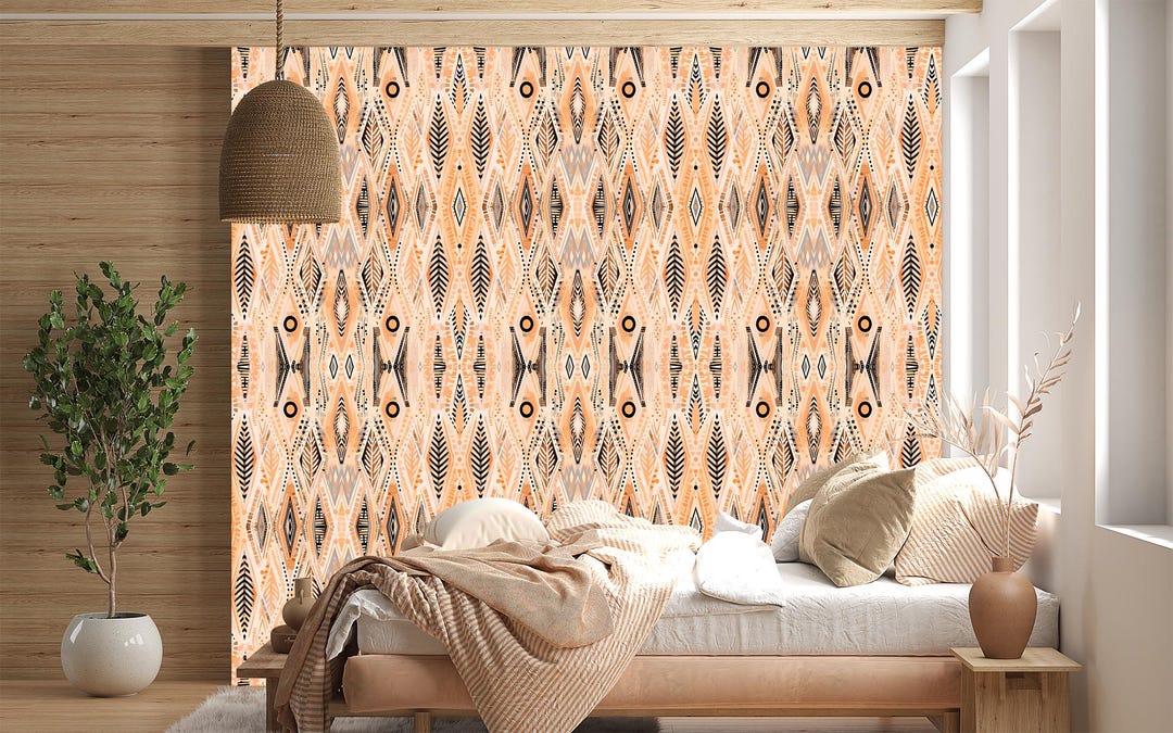 Native Wall Display Design Native Tribal Wall Mural Peel and Stick Ethnic Geometric Wallpaper Boho ...