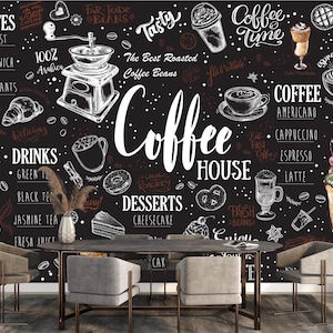 Carta da parati per caffetteria, stacca e attacca, in vinile, decorazione per caffetteria, design moderno per carta da parati per caffetteria, cucina, ristorante, bar, decorazione murale