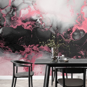 Marble Black Pink Art Wallpaper Abstract Wall Mural Abstract Print Peel and Stick Wall Decor Art Wallpaper Mural Bedroom Decor Home Room