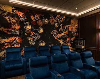 Mural de pared retro con multitud de paparazzi, papel tapiz de cámara vintage, estilo del viejo Hollywood, arte fotográfico dramático, papel tapiz autoadhesivo.