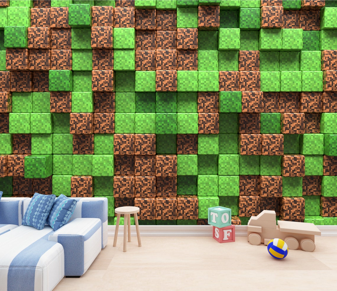 Pixel Gaming Wall Mural Print Textured Peel and Stick Green Etsy