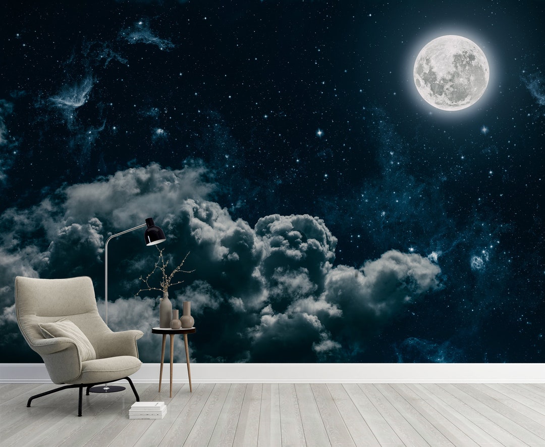 Wall Mural Night Sky With Stars and Clouds Wallpaper Peel and Stick