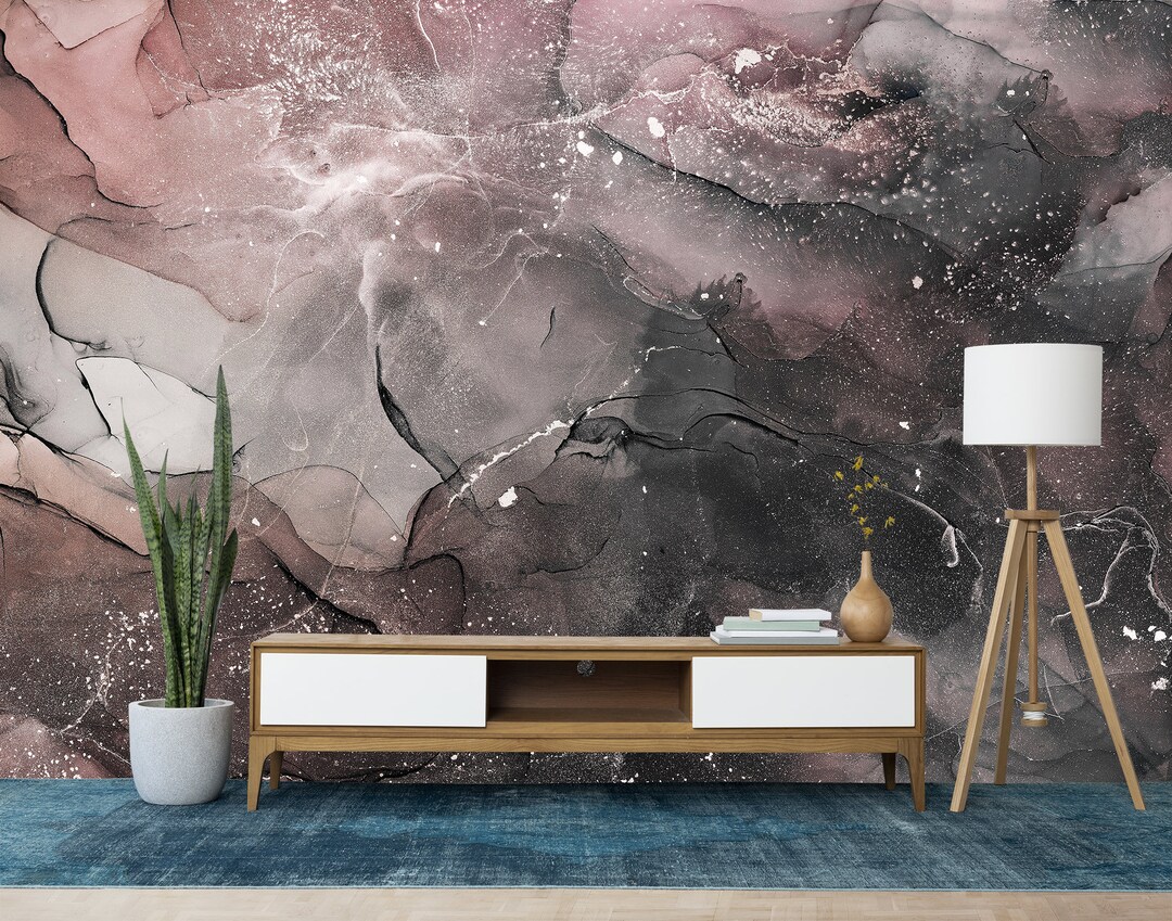 Pink Grey Marble Wallpaper Abstract Wall Mural Print Textured Etsy