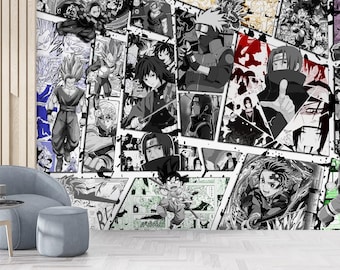 日本の漫画コラージュの貼ってはがせる壁紙、コミック漫画の線画