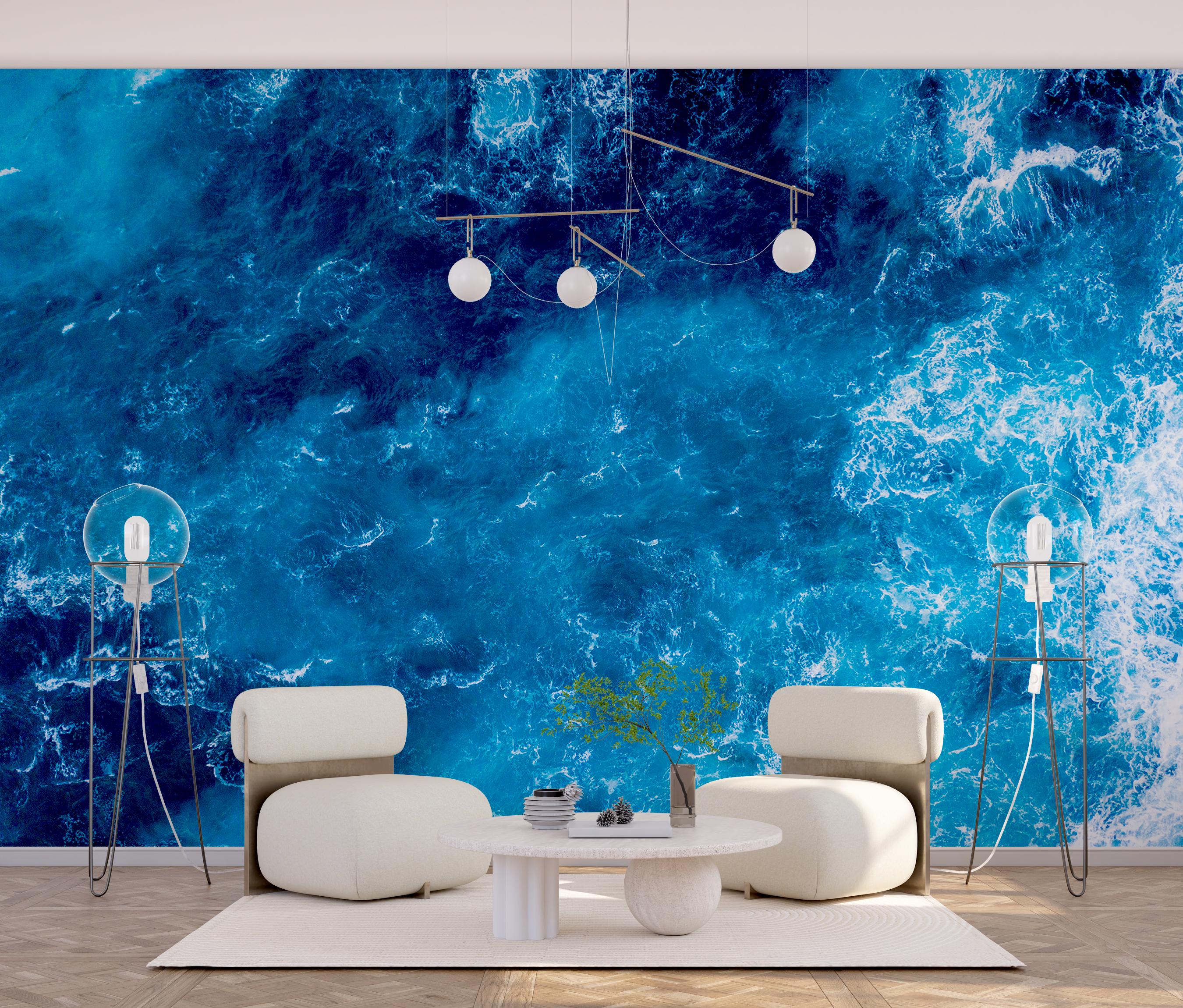Ocean Wallpaper Crystal Blue Ocean Waves Wall Mural Vinyl Peel and ...