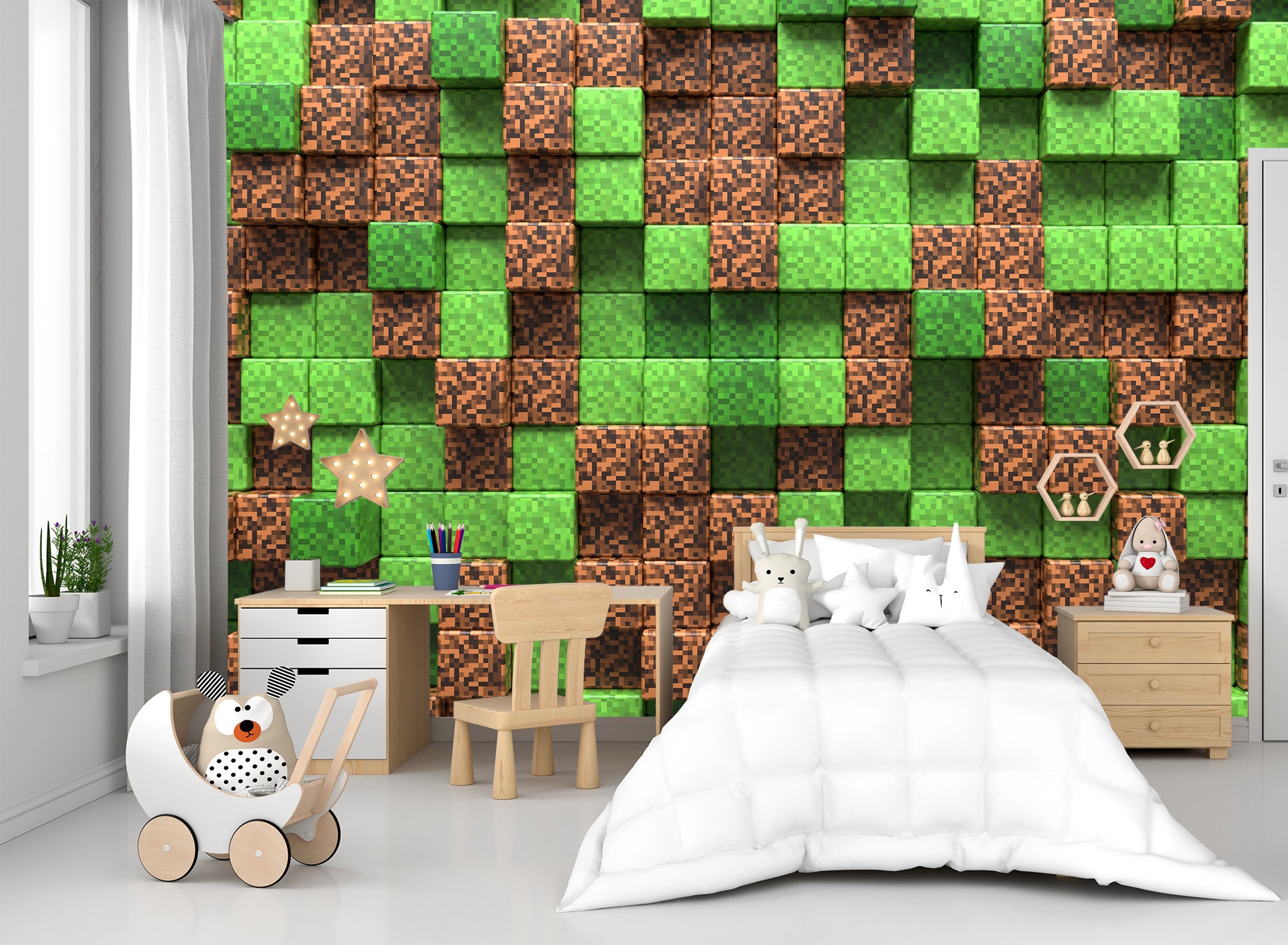 Pixel Gaming Wall Mural Print Textured Peel and Stick Green Etsy