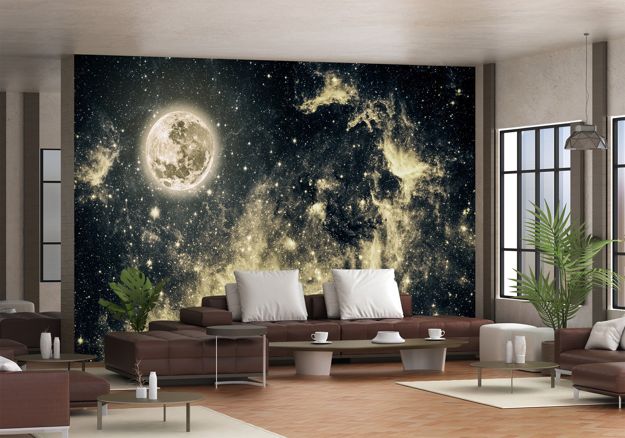 Moon With Stars Wall Mural Peel and Stick Print Self Adhesive - Etsy