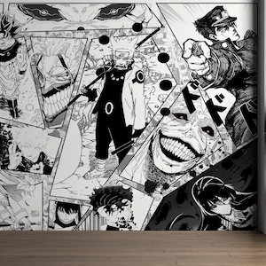 Papel tapiz de collage de anime y manga, arte lineal, despegar y pegar, cómic, dibujos animados, jugador, mural de pared, arte japonés, dormitorio, sala de estar, sala de juegos, decoración de oficina