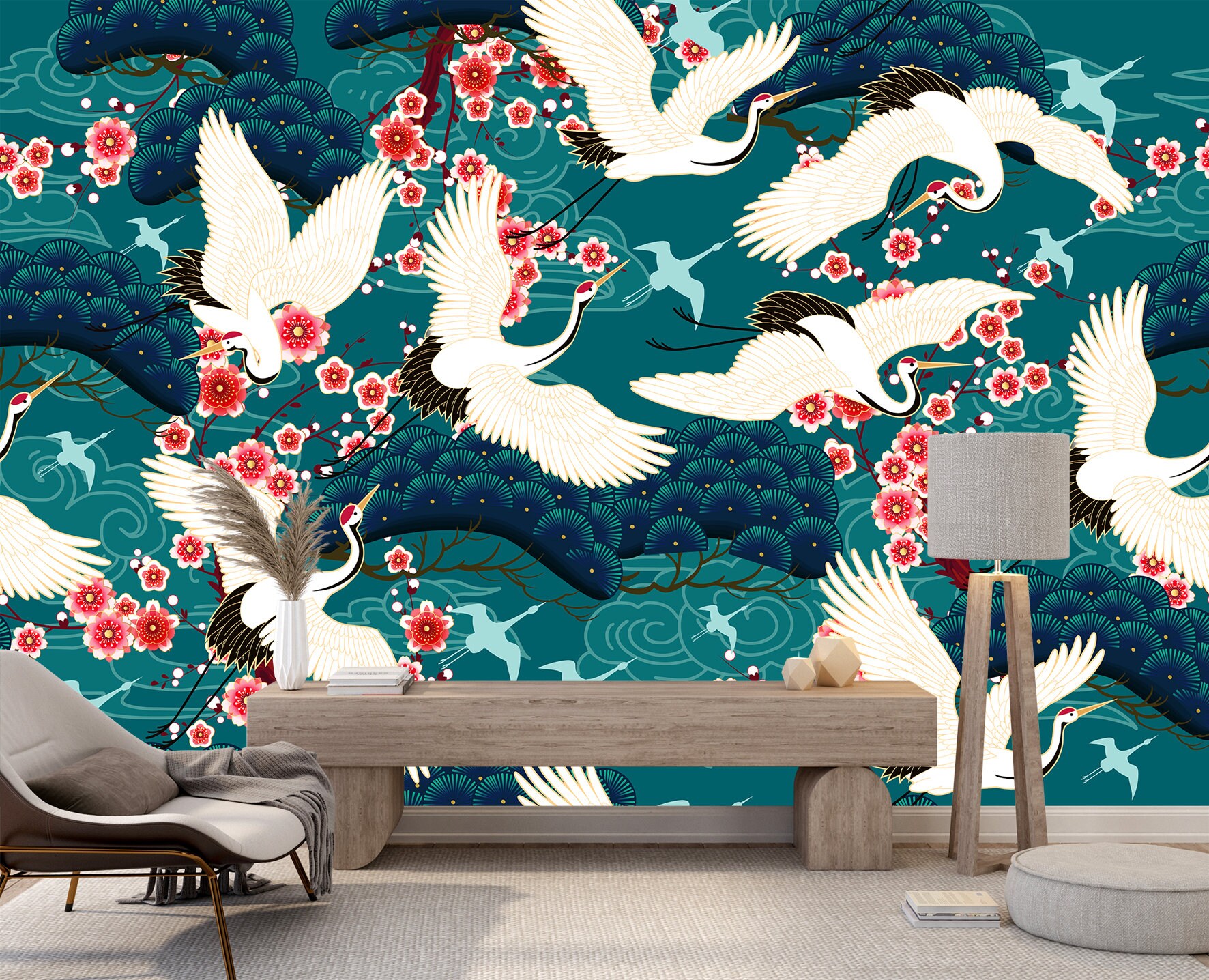 Chinoiserie Wallpaper Vintage Asian Wall Art Wallpaper Peel and Stick