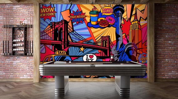 NYC Comic Wall Mural – Peel and Stick New York Wallpaper, Pop Art